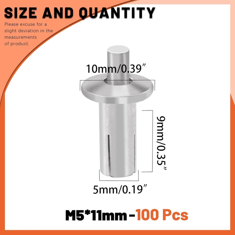 Tanstic 100Pcs M5x11mm Half Round Head Aluminum Core Rivet Drive Rivets Hammer Drive Rivets Knock Type Expansion Aluminum Rivet for Home Industry - Image 2